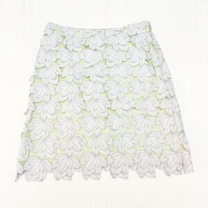 Milly Lotus Green Blue Leaf Laser Flower Patterned Overlay Pencil Skirt Size 2